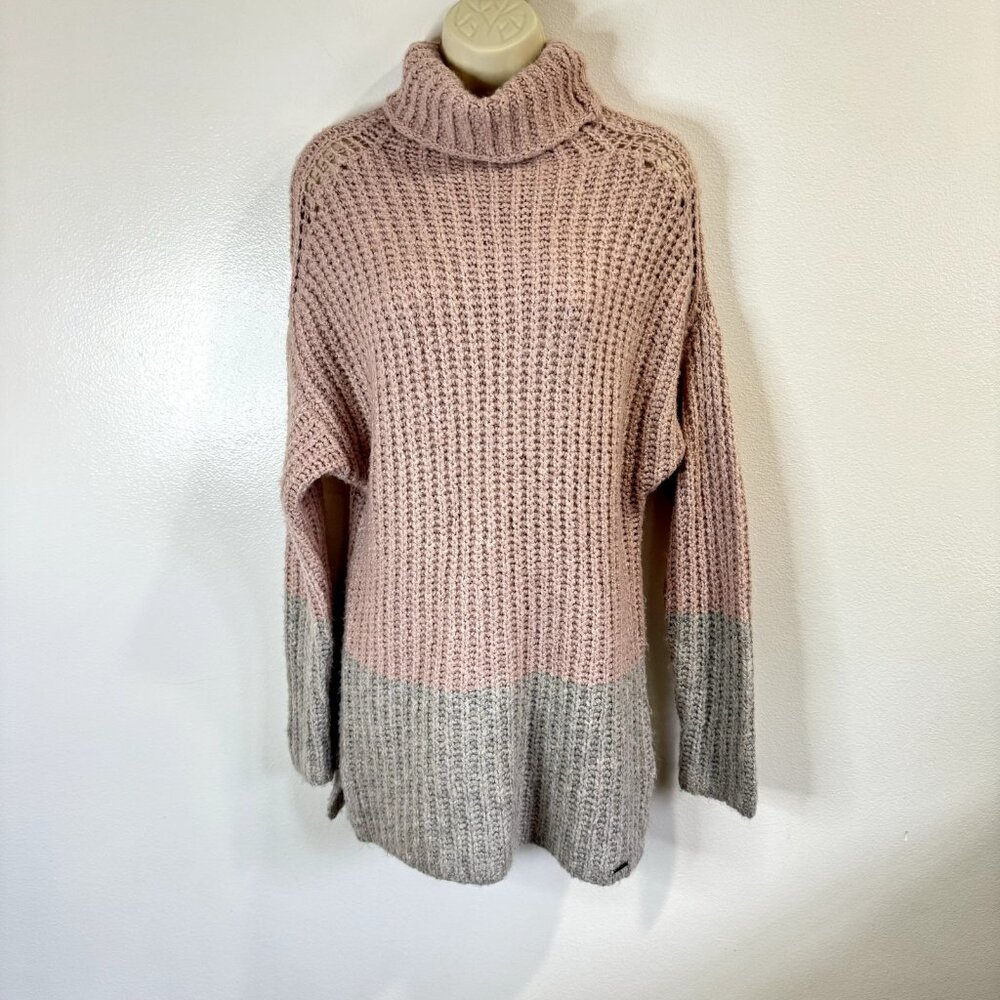 Abercrombie & Fitch Turtleneck Sweater Size Small S Chunky Knit Pink Gray Wool - Picture 1 of 10